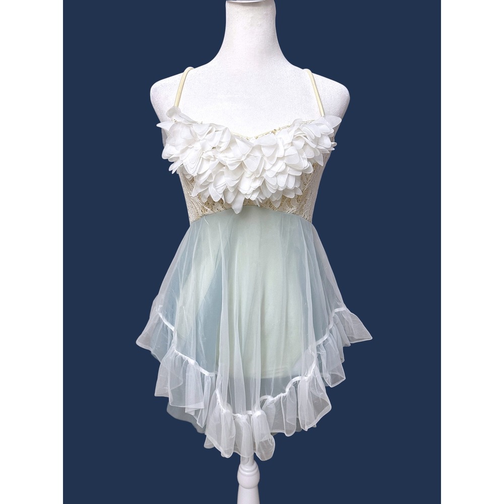 Curtain Call Dance Costume Womens ASM White Blue Lace Petal Lyrical Ballet Fairy